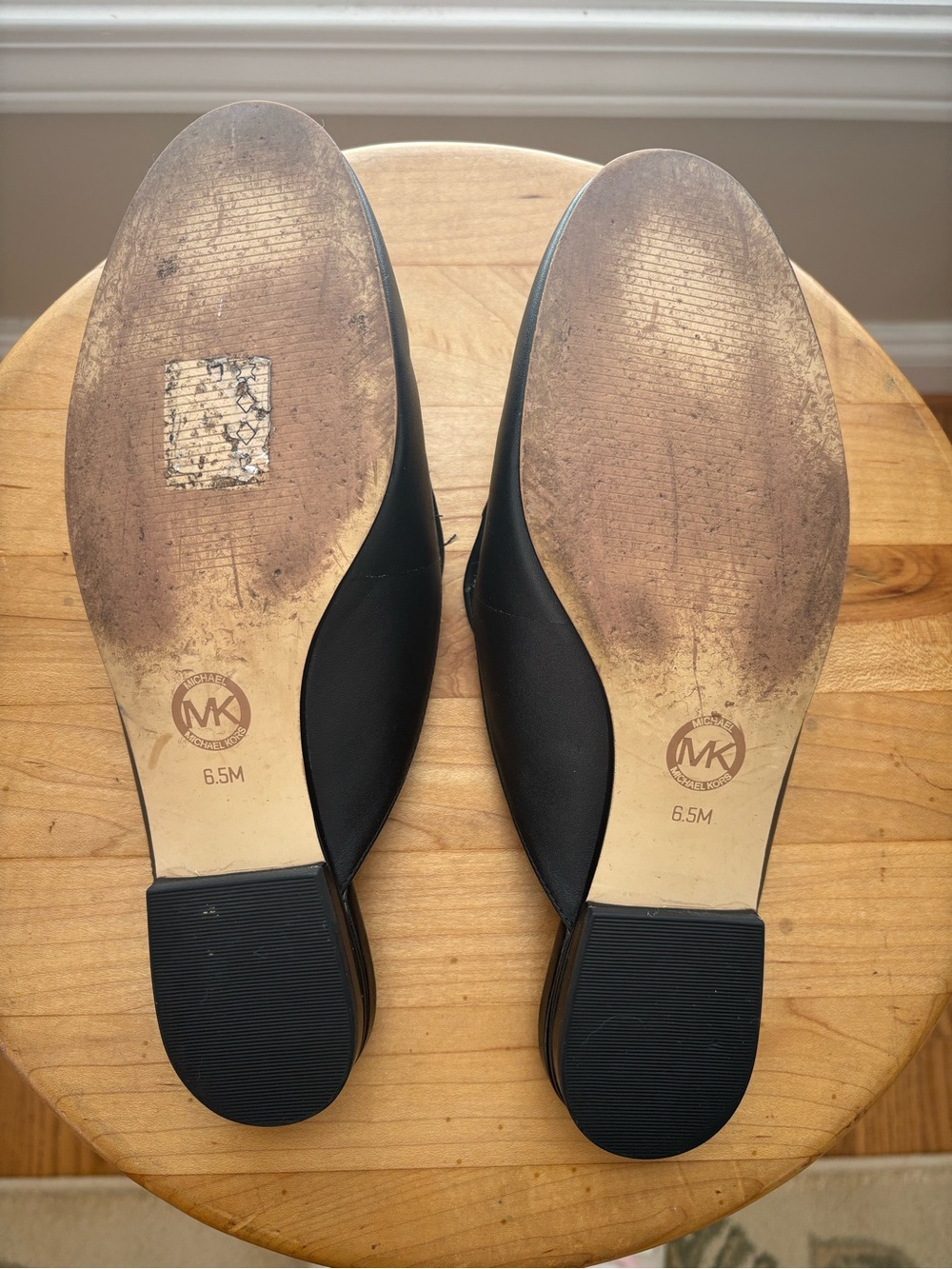 Michael Kors Black Leather Mule Loafers with Silver Chain Accent - Picture 3 of 6
